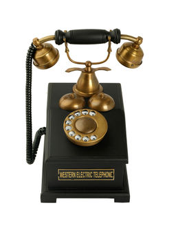 Decor Antique - Vintage Wooden Telephone Antique Finish Black Sculpture