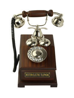 Decor Antique - Vintage Wooden Telephone Chrome Finish Brown Sculpture