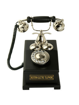 Decor Antique - Vintage Wooden Telephone Chrome Finish Black Sculpture