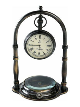 Decor Antique - Vintage Antique Brass Table Decorative Clock with Compass