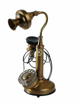 Decor Antique - Vintage Swan Candlestick Rotary Dial Copper Antique Landline Telephone