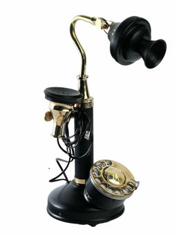 Decor Antique - Vintage Swan Candlestick Rotary Dial Black Antique Landline Telephone