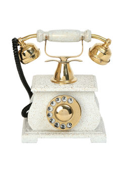 Decor Antique - Vintage Handmade Telephone Ornament White & Shinny Brass Sculpture