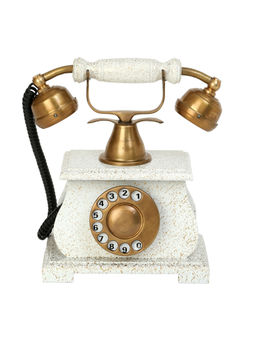Decor Antique - Vintage Handmade Telephone Ornament White & Brass Antique Sculpture