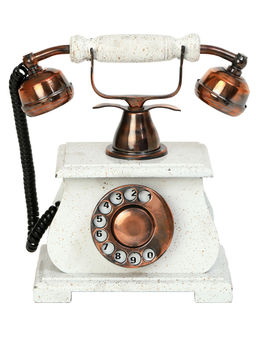 Decor Antique - Vintage Handmade Telephone Ornament White & Copper Antique Sculpture