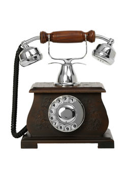 Decor Antique - Vintage Handmade Telephone Ornament Brown & Chrome Finish Sculpture