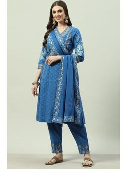 Biba - Women Blue Printed & Embellished Kurta (Set of 3)