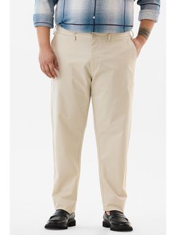 Snitch - Beige Plain Regular Plus Size Trouser For Men