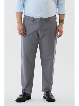 Snitch - Grey Plain Regular Plus Size Trouser For Men