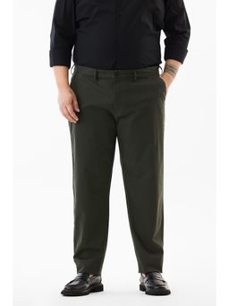 Snitch - Olive Plain Regular Plus Size Trouser For Men