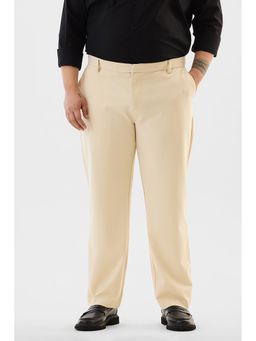 Snitch - Beige Solid Regular Plus Size Trouser For Men