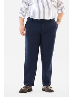 Snitch - Navy Blue solid Regular Plus Size Trouser For Men