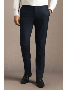 Louis Philippe - Men Navy Blue Solid Flat Front Trousers