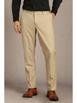 Louis Philippe - Men Beige Solid Flat Front Trousers