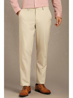Louis Philippe - Men Beige Solid Flat Front Trousers