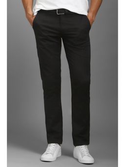 Louis Philippe - Men Black Solid Flat Front Trousers