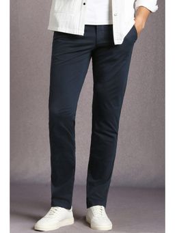 Louis Philippe - Men Navy Blue Solid Flat Front Trousers