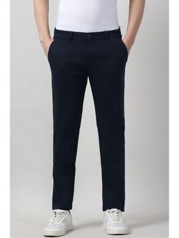 Peter England - Men Navy Blue Solid Super Slim Fit Trousers