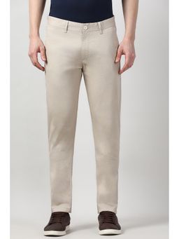 Peter England - Men Beige Textured Super Slim Fit Trousers