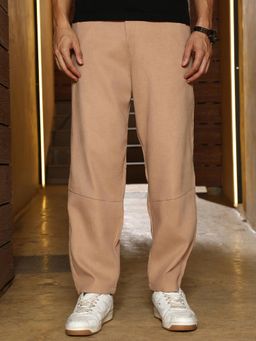 Campus Sutra - Mens Khaki Beige Twill-Panelled Chino Trousers