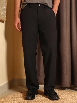 Campus Sutra - Mens Onyx Black Panelled Straight-Fit Trousers