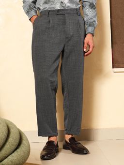 Campus Sutra - Mens Charcoal Grey Pleated-Dobby Tailored Trousers