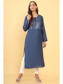 Soch - Women Blue Chanderi Mirror Work Kurta
