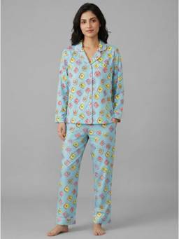 Pyjama Party - Mahjong Blue Button Down Shirt with Pyjama