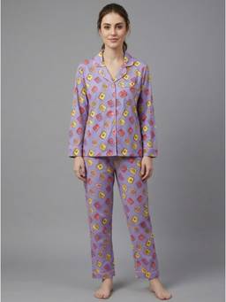 Pyjama Party - Purple Mahjong Lilac Button Down Shirt with Pyjama