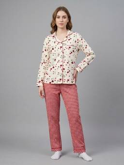 Pyjama Party - Off White Petal Plaid Button Down Shirt with Pyjama