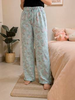 Oxolloxo - Women Green Floral Print Elasticated With Tie-Up Detail Nightwear Pyjama