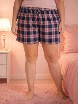 Oxolloxo - Multi-Color Women Plus Size Multicolor Checked Cotton Nightwear Shorts
