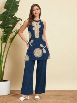 SEPHANI - Blue Cotton Printed Shirt With Pyjama