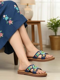 The White Pole - Women Navy Blue Flats