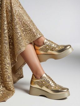 The White Pole - Women Gold Sneakers