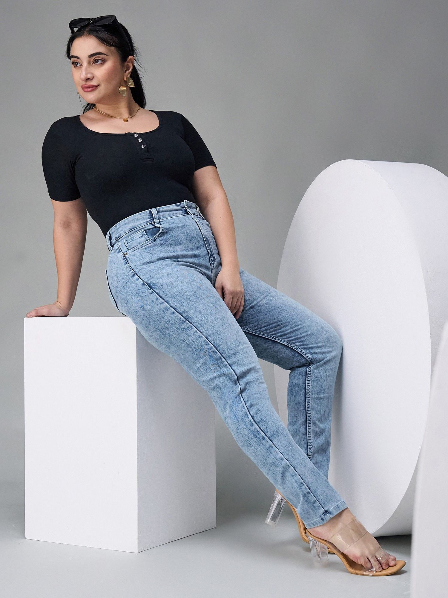 miss chase A+ Curve Collection Plus Size Women Light Blue Slim Fit Jeans-picture-29