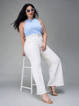 Miss Chase - A+ Curve Collection Plus Size Women White Flared Stretchable Jeans