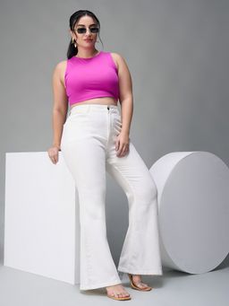 Miss Chase - A+ Curve Collection Plus Size Women White Bootcut Jeans