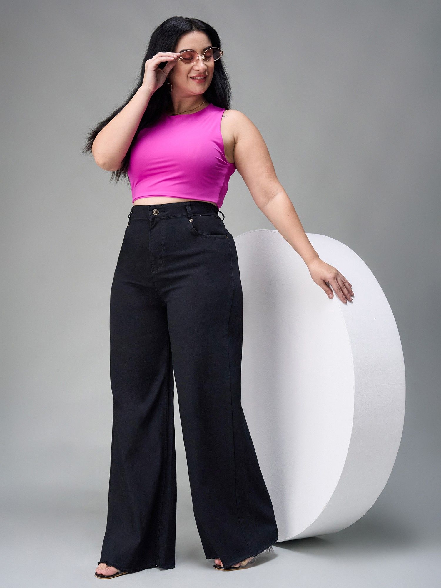 miss chase A+ Curve Collection Plus Size Women Black Wide Leg Jeans-picture-15
