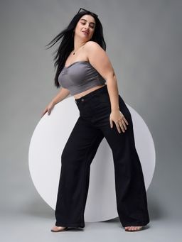 Miss Chase - A+ Curve Collection Plus Size Women Black Wide Leg Jeans
