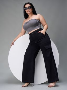 Miss Chase - A+ Curve Collection Plus Size Women Black Wide Leg Jeans