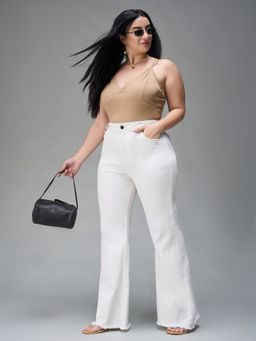 Miss Chase - A+ Curve Collection Plus Size Women White Bootcut Jeans