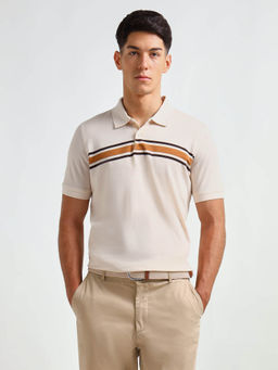 Arrow - Men Beige Horizontal Striped Regular Fit Polo T-Shirt