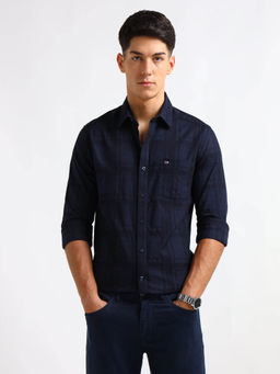 Arrow Sports - Men Navy Blue Checks Dobby Shirt