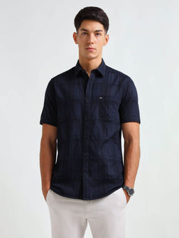 Arrow Sports - Men Navy Blue Checks Dobby Shirt