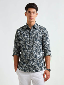 Arrow Sports - Men Navy Blue Floral Printed Slim Fit Shirt