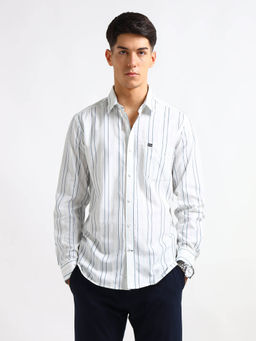 Arrow Sports - Men White Striped Slim Fit Shirt