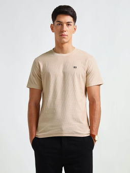 Arrow Sports - Men Beige Regular Fit Textured T-Shirt