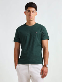 Arrow Sports - Men Green Regular Fit Textured T-Shirt