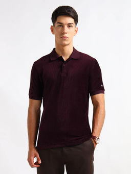 Arrow Sports - Men Purple Regular Fit Textured Polo T-Shirt